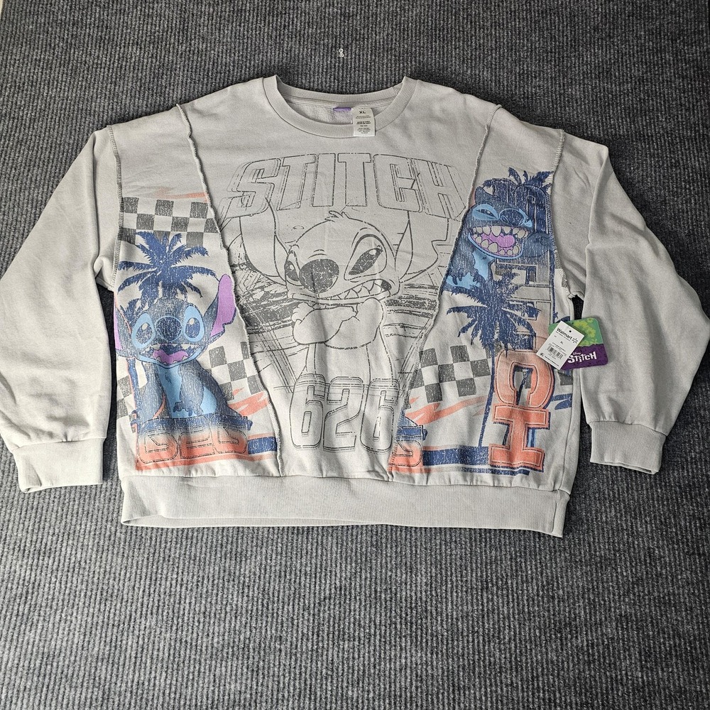 Disney Stitch Sweatshirt Mens XL Gray 626 Graphic Crewneck Fleece Pullover